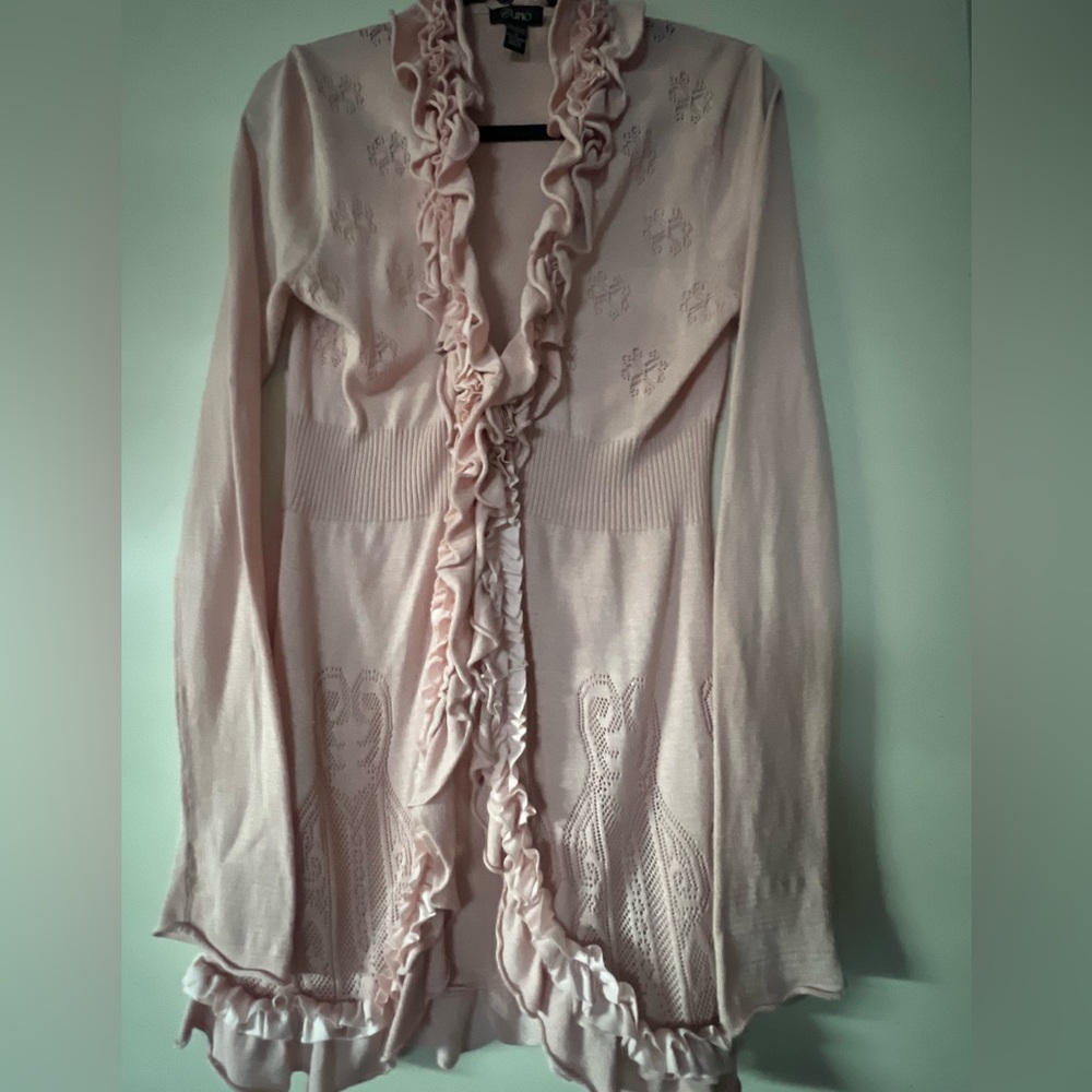 CUPIO Ruffled Knit Cardigan - Light Pink - Picture 3 of 7